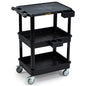 ELAFROS 3-Tier Flat Top & Deep Tub Rolling Utility Cart, 27.5 x 18.25 in | 330 lbs Capacity, Heavy Duty Plastic, 4-Inch Wheels, Service Cart, Work Cart, Storage Organizer, Office Workshop Warehouse