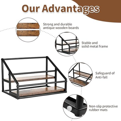 YQBRAO 2-Tier Coffee Syrup Organizer, 8-Bottle Rack, Rustic Brown | Holds up to 8 bottles in two raised rows for coffee bars, kitchens, counters, and beverage stations. - size: 2 Tier 8 Bottle Syrup Rack - 1 Pack
