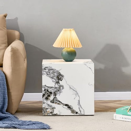15.7" H Square Compact Coffee Table,Small Cube End Table,Modern Side Table with Stylish Faux Marble Pattern,Minimalist Accent Table for Living Room,Office,Apartment,Nightstand(White,15.7") - color: White,15.7"h