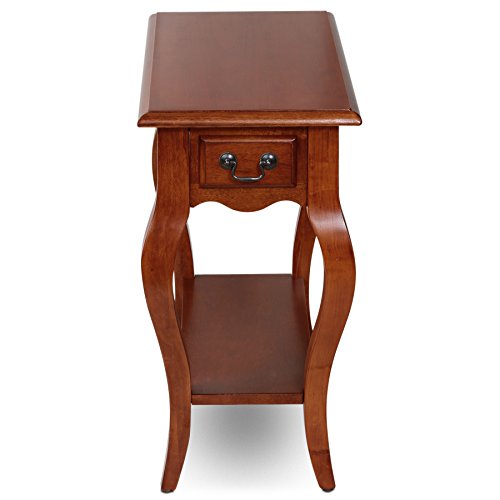 Leick Home 9018-BR One Drawer French Cabriole Leg Side Table with Shelf, Brown Cherry - color: Brown Cherry