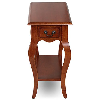 Leick Home 9018-BR One Drawer French Cabriole Leg Side Table with Shelf, Brown Cherry - color: Brown Cherry