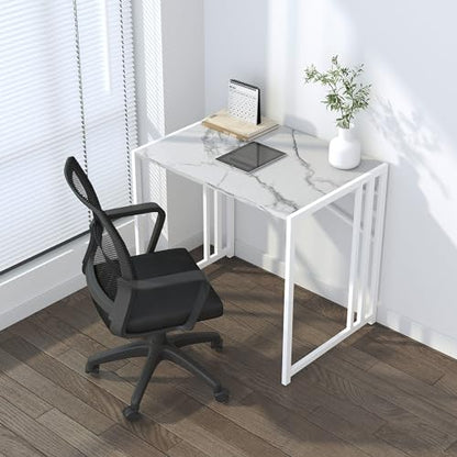 Lutown-Teen 32 inch Folding Small Desk, Writing Gaming Computer Camping Desk for Small Spaces, No Assembly Required Home Office Desk, White Marble - color: White Marble, size: 32 Inch