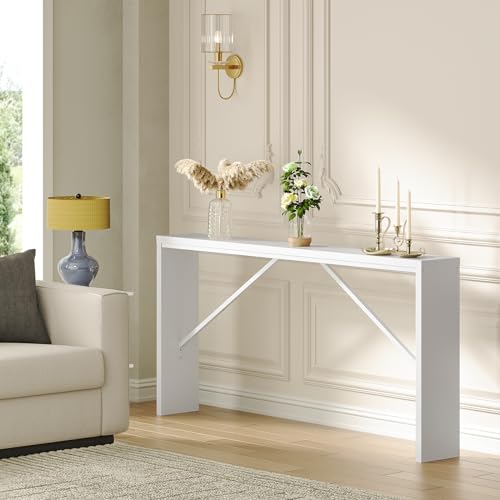 MAHANCRIS Console Table, 62.2" Long Sofa Table Behind Couch, Narrow Entryway Table, Farmhouse Dining Table with Angled Metal Frame, Industrial Console Table for Entryway, White CTWT15801 - color: White, size: 62.2"L x 9.1"W x 31.5"H