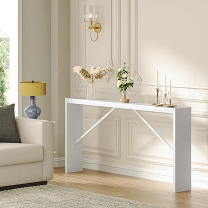 MAHANCRIS Console Table, 62.2" Long Sofa Table Behind Couch, Narrow Entryway Table, Farmhouse Dining Table with Angled Metal Frame, Industrial Console Table for Entryway, White CTWT15801 - color: White, size: 62.2"L x 9.1"W x 31.5"H