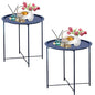 Garden 4 you End Table 2 PCS Metal Side Table Dark Blue Round Folding Tray Cyan Sofa Small Accent Fold-able Table, Round End Table Tray, Next to Sofa Table, Snack Table for Living Room and Bed Room - color: Dark Blue