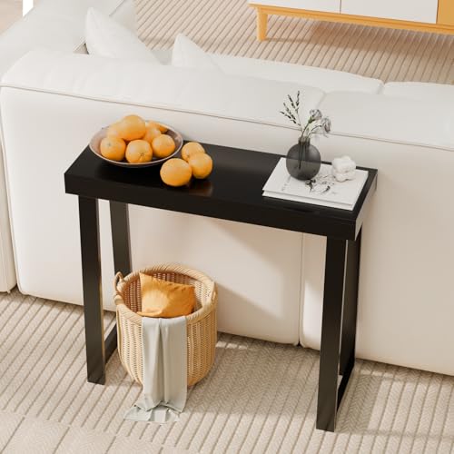 VINGLI 35.4" Black Entryway Table, Solid Wood Console Table, Narrow Sofa Table Behind Couch, Thin, for Living Room, Entrance, Hallway, Foyer, Bedroom, Office - color: Black, size: 35.4
