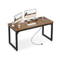 Computer Desk with Power Outlets, 55 Inch Large Home Office Desk with Deeper & Thicker Desktop Modern Gaming Desk Study Writing Work Desk, Metal Frame, Rustic Brown - size: 55 Inch