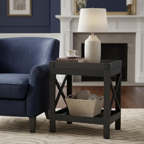 Narrow Side Table, End Table,Sofa Side Table, End Table Nightstand for Bedroom, Living Room, Small Spaces - color: Black, style: Farmhouse