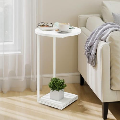 HDANI C Table End Table,Couch Table that Slide Under,Sofa Side Table in Living Room,White - color: White, size: Round
