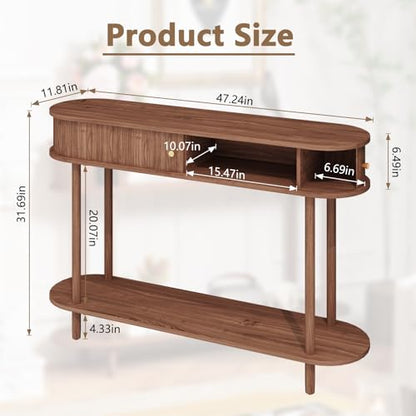 ARTPOWER 47.2" Modern Entryway Table with Wood Tambour Door, Accent Behind Couch Sofa Console with Storage, Fluted Side Table for Hallway, Living Room, Foyer, Brown - color: Brown