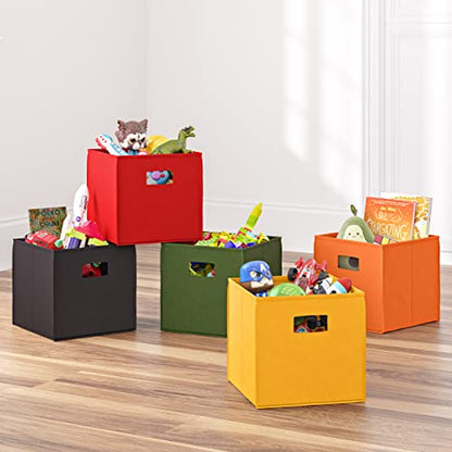 RiverRidge Folding Storage Bins - 2-pack of 10in Tall Olive Cubes | Fabric Bins, Set of 2 Storage Cubes, Cut-out Handles, Playroom Closet Organizer, Collapsible Cubby with Bottom Board Insert - color: 2 Olive 10in H Bins