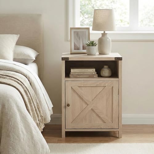 Rainbow Sophia Nightstand, Farmhouse Bedside Table with Cabinet and Shelves, 18 x 18 x 24 Inches, White Oak - color: White Oak