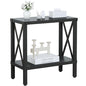 MMEOLUOOK Narrow End Table, Large Sofa Side Table, Farmhouse Nightstand with Storage Shelve, Slim Bedside Table for Living, Room Bedroom, Lounge Black MLBZ17B
