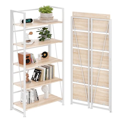 BHG Vintage Multifunctional Folding Bookshelf, No-Assembly Plant Stand Storage Rack Shelves for Home Office (White, 5-Tier) - color: White, size: 5-tier