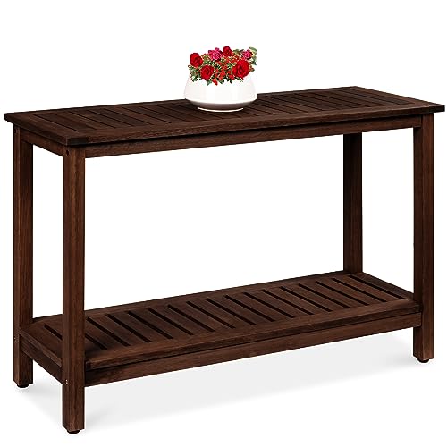 Best Choice Products 48in 2-Shelf Eucalyptus Wooden Console Table Indoor Outdoor Multifunctional Buffet Bar Storage Organizer w/Foot Sliders - Espresso - color: Espresso