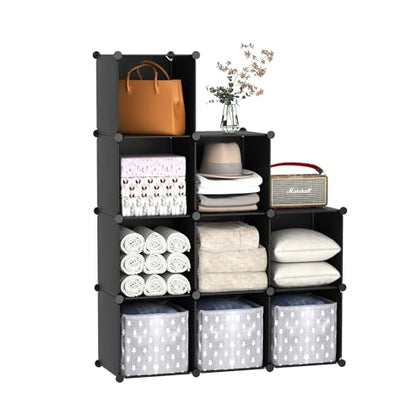 C&AHOME Cube Storage Organizer, 9-Cube Bookcase, Closet Cabinet Black | DIY Stackable Bookshelf, Plastic Modular Shelving Units Ideal for Home, Office, Kids Room, 36.6" L x 12.4" W x 48.4" H - color: Black
