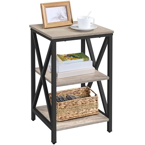 Yaheetech 16-Inch Small End Table, 3-Tier Side Table for Living Room, Gray | Iron X-Frame Support, Easy Assembly, 22 lb Top, 11 lb Per Shelf, Leveling Feet for Uneven Floors, 24.5-Inch Height - color: Grey