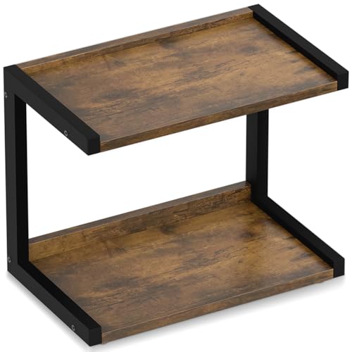 MARTY 2 Tier 12.6"x7.7" Counter Shelf Organizer Kitchen Spice Rack for Countertop, Coffee Station Organizer for Mugs Cups, Wood Shelf Desk Storage Organizer for Bathroom Home Office (Rustic Brown) - color: Rustic Brown, size: Small