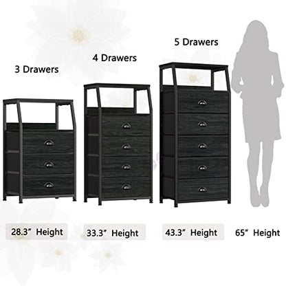 Furnulem Tall 4 Drawers Dresser, Vertical Storage Tower Black Dresser for Bedroom, Hallway, Entryway, Nursery, Closet Organizer, Nightstand Bedside Table Furniture, Sturdy Steel Frame, Wood Top - color: Black Oak, style: 4 Drawers