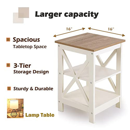 PHI VILLA End Table Living Room Set of 2, Farmhouse Bed Side Table Nightstands for Bedroom, Ivory White Small Side Table - color: Ivory