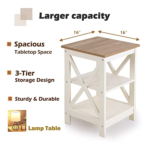 PHI VILLA End Table Living Room Set of 2, Farmhouse Bed Side Table Nightstands for Bedroom, Ivory White Small Side Table - color: Ivory