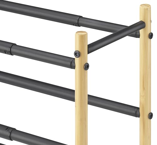Whitmor 3-Tier Expandable Shoe Rack - Store up to 12 pairs of shoes - Bamboo & Matte Black - color: 3-tier,bamboo & Matte Black