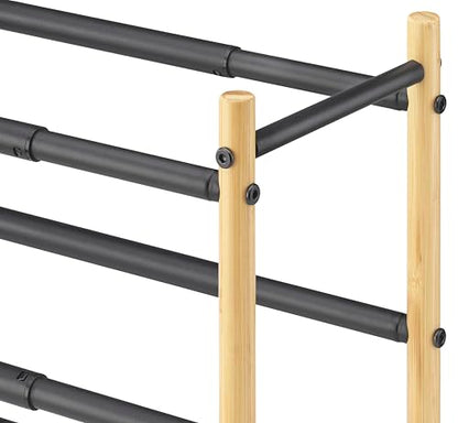 Whitmor 3-Tier Expandable Shoe Rack - Store up to 12 pairs of shoes - Bamboo & Matte Black - color: 3-tier,bamboo & Matte Black