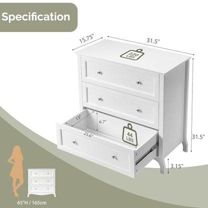 Bonnlo 31.5" W White Nightstand 3 Drawer Chest, Night Stand for Bedroom, Large Nightstand Wood Bedside Table with Drawers, 31.5" W*15.75" D*31.5" H - color: Painted White-31.5"w