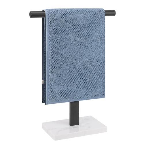 Hand Towel Holder, T-Shape Hand Towel Stand for Bathroom, Hand Towel Rack Bar Standing for Vanity Kitchen Countertop, 304 Stainless Steel, Marble Base (Black) - color: Black