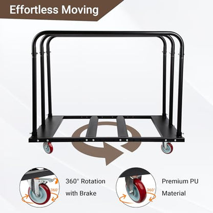 Folding Table Cart, Heavy Duty Drywall Dolly Cart 1800 LBS | Table Dolly w/ 5" PU Swivel Wheels, 10 Table Capacity for Party Events, Hotel, Factory, Warehouse, (45.6" L x 29" W x 39" H)