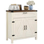 HOMCOM Sideboard, Storage Drawer, Coffee Bar Cabinet, Distressed White | Kitchen Cabinet, 2 Barn Doors, Modern Farmhouse - color: Distressed White