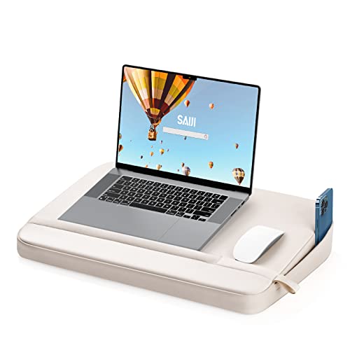 SAIJI Laptop Lap Desk with Pillow Cushion, Ultra Lightweight Laptop Tray | Portable Computer Stand Desk for Couch, Bed & Chair, Fit up to 17” Laptop & MacBook Air with Side Pocket, Rails for Airflow - size: Large