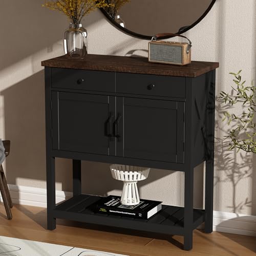 ChooChoo Farmhouse Console Table, Entryway Table with Storage Shelf, Coffee Bar Cabinet, Narrow Buffet Sideboard for Kitchen, Hallway, Living Room, Black - color: Black
