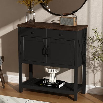 ChooChoo Farmhouse Console Table, Entryway Table with Storage Shelf, Coffee Bar Cabinet, Narrow Buffet Sideboard for Kitchen, Hallway, Living Room, Black - color: Black