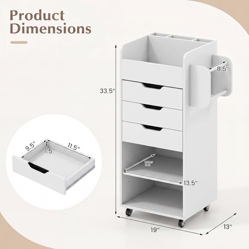 Tangkula Rolling Storage Drawer Cart, Home Office Mobile Drawer Cart, Wooden Utility Cart Storage Cabinet w/ 3 Drawers & 3 Open Storage Shelves, Paper Organizer w/Lockable Casters
