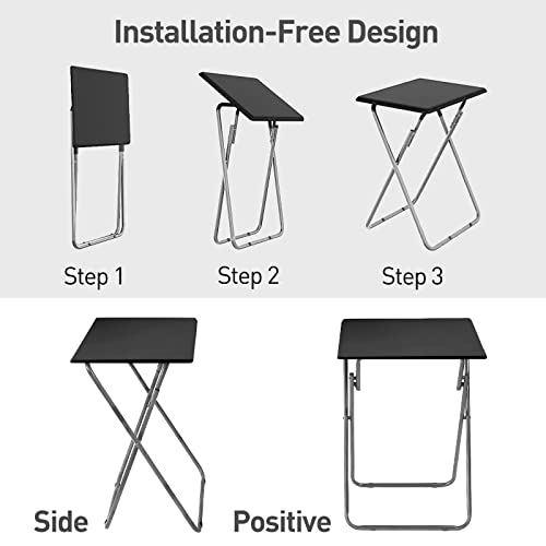 Folding TV Tray Table,TV Dinner Table with Sturdy MDF Top,Eating Trays for Living Room with No Assembly Required, 2PCS (Black) - color: Black, size: 2pcs