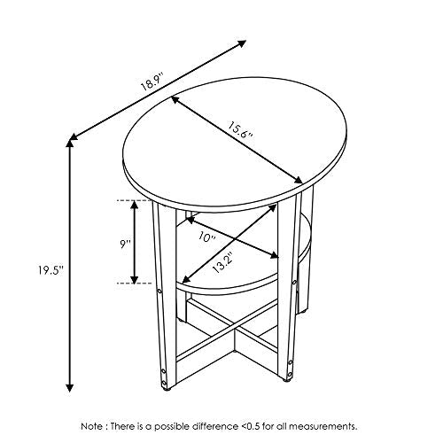 Furinno JAYA Side Table Set of 2, 2-Tier Round Modern End Table with Oval Tabletop, Night Stand, Bedside Table with Open Shelf, for Living Room, Bedroom, Columbia Walnut - color: Columbia Walnut/Black, size: 2-Pack, 2 Tiers, Oval Panel