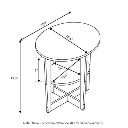 Furinno JAYA Side Table Set of 2, 2-Tier Round Modern End Table with Oval Tabletop, Night Stand, Bedside Table with Open Shelf, for Living Room, Bedroom, Columbia Walnut - color: Columbia Walnut/Black, size: 2-Pack, 2 Tiers, Oval Panel