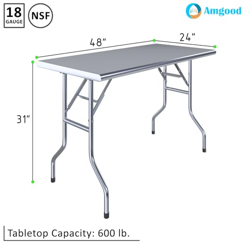 AmGood 24 in. x 48 in. Stainless Steel Open Base Folding Utility Table - size: 24" Deep x 48" Long, style: No Undershelf