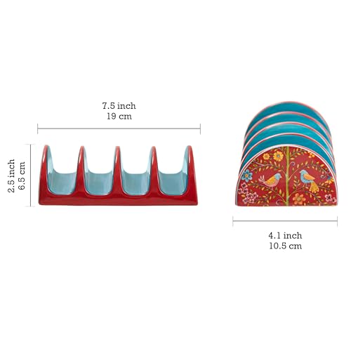 Bico Red Spring Bird Ceramic Taco Holder, Taco Stand Rack Tray, Microwave and Dishwasher Safe - color: Red Spring Bird