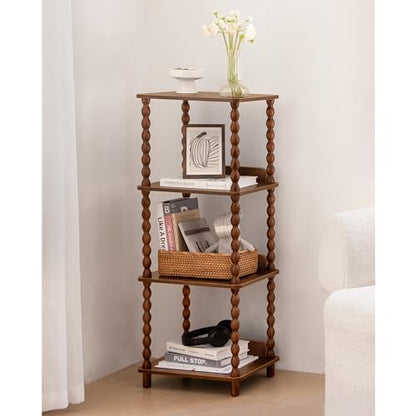 Fultyle Small Book Shelf, 4-Tier Wood Bookshelf with Storage, Short Bookcase Display Shelves for Small Spaces, Bedroom, Living Room and Office with Solid Wood Legs (Walnut Brown) - color: Walnut Brown