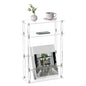 HMYHUM Acrylic Narrow End Table for Small Spaces with Magazine Holder, Slim Side Small Nightstand/Bedside Table for Living Room, Bedroom, 3 Tier, 15.7" L x 7" W x 23" H, Clear