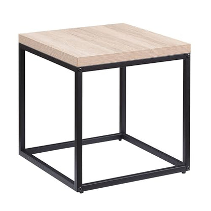 18" Industrial Wood Metal Nightstand, Bed Side Table with Storage Shelf, Couch Side Table for Living Room and Hallway Areas, Oak