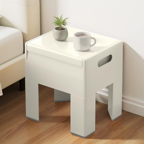 Modern Nightstand - Multifunctional Plastic Bedside Table with Storage Space, Side Table Easy Assembly for Bedroom, Dorm and Small Areas (14.2" D x 11.8" W x 15.78" H, Beige White) - color: Beige White