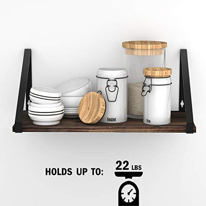 BAMEOS Floating Shelves Rustic Wood Wall Shelf Wall Mounted Shelves for Living Room, Office, and Bedroom, with Metal Bracket - style: 1 pack Carbonized 16"W 8"D