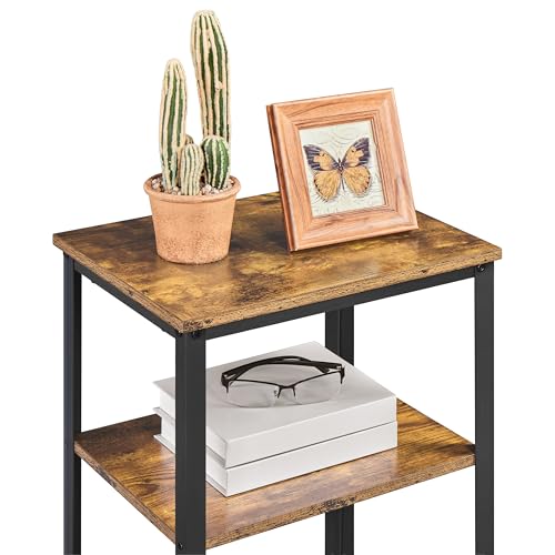 Yaheetech Large 3-Tier Tall End Table, 30 Inches High Side Table with Wooden Shelves & Strong Metal Frame for Living Room Small Space, 12 x 16 x 29.5 inches，Rustic Brown - color: Rustic Brown