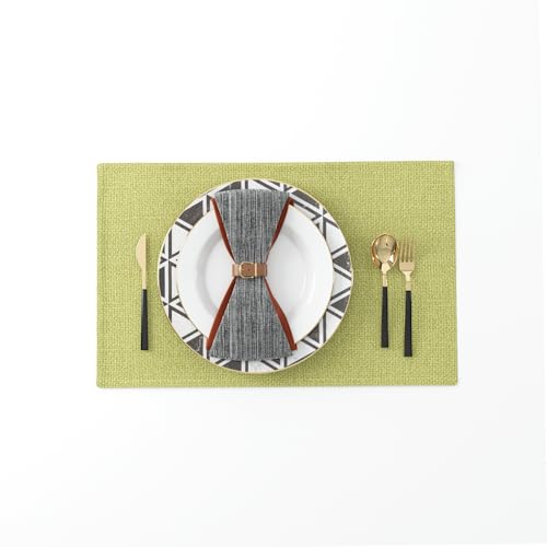 Set of 4,Soft Caddice Faux Linen 2 Side Place Mats Heat Resistant Dining Table Place Mats Kitchen Table Mats 12 x 18 Green - color: Green, size: Rectangular Placemats 12" x 18"
