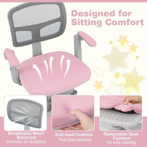 HONEY JOY Kids Desk Chair, Children Study Chair with Adjustable Height/Armrest/Footrest, Swivel Rolling Mesh Task Student Chair, Kids Computer Chair for Teens Girls Boys, Home, School, Office (Pink) - color: Pink