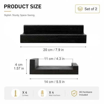 Z metnal Small Floating Shelves, Natural Wooden Display Wall Shelf for Picture Ledge, Nursery Floating Shelves, Black, Wall Mounted, 8 x 5.5 inch, 2 Pcs - color: Black, size: 8 Inch