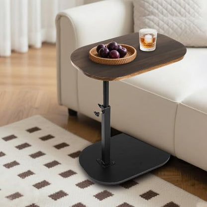 C Shaped End Table for Couch, C Table End Tables with Adjustable Height, 360° Swivel Couch Tables for Living Room,Bed Side,Coffee, Bedroom,Study and Small Spaces (Glossy Walnut) - color: Glossy Walnut